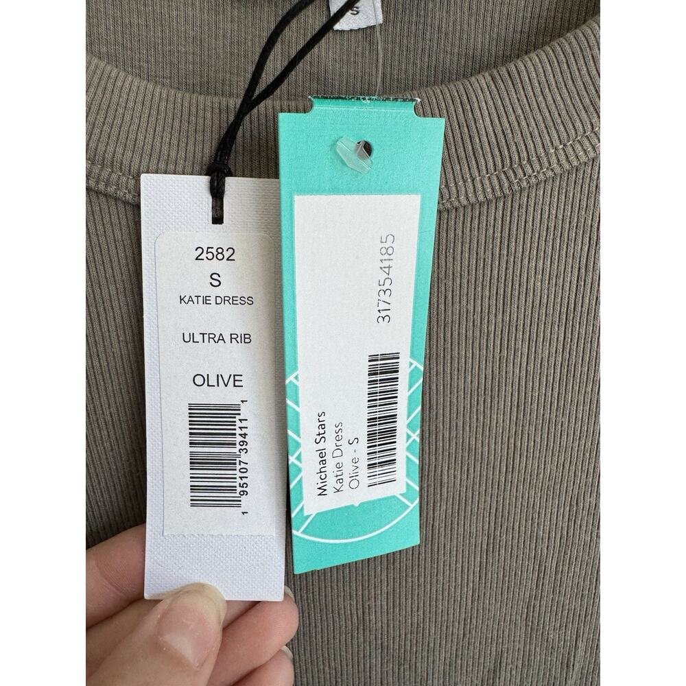 NWT Michael Stars Olive Green Ultra Rib Katie Bodycon Dress Womens S Date Night - Picture 5 of 7